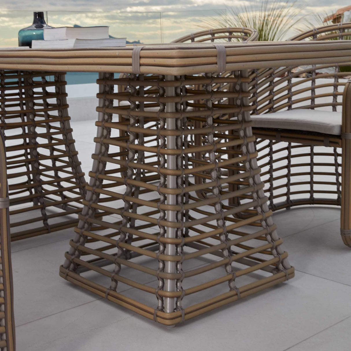 Ruby Outdoor Rectangular Dining Table with Glass Model 23673-KMNP-GL by Skyline Design