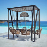Horizon Outdoor 8FT Pergola with Lamp, Calixto Hanging Chairs & Aluminum Table Model 23832-ALU-CUSH by Skyline Design