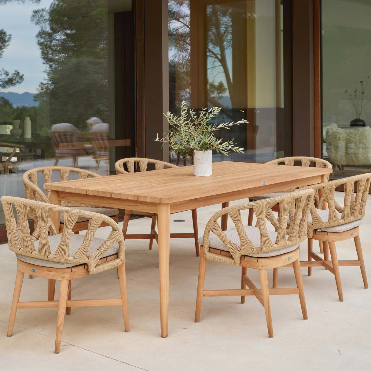 Krabi Outdoor 7-Piece Rectangular Dining Set with Sunbrella Cushions Model 24102-TEAK-KA-7PC by Skyline Design