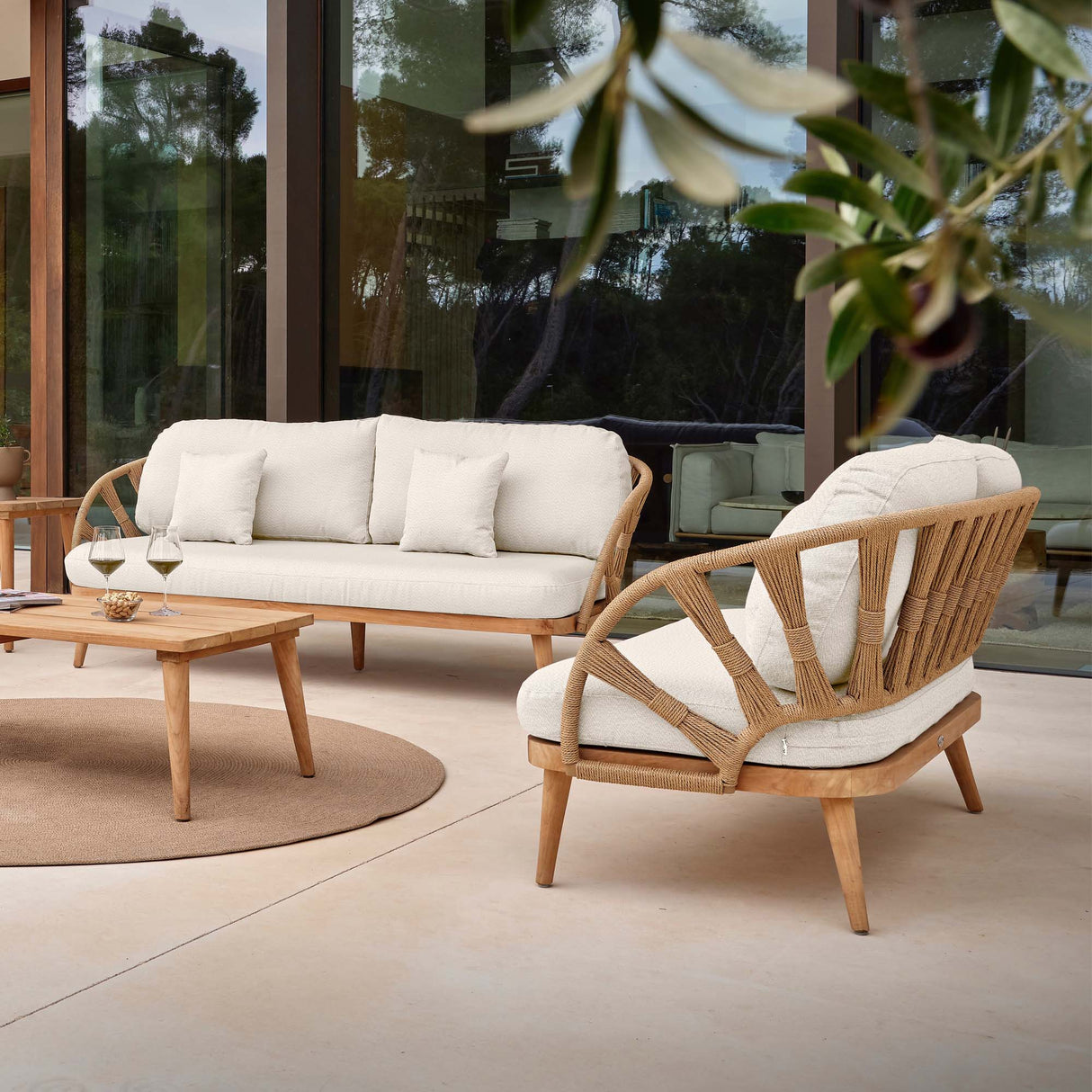 Krabi Outdoor 7-Piece Seating Set with Sunbrella Cushions Model 24101-RNAT-7PC by Skyline Design
