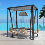 Horizon Outdoor 8FT Pergola with Lamp, Krabi Hanging Chairs & Aluminum Table Model 24107-ALU-CUSH by Skyline Design