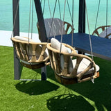 Horizon Outdoor 8FT Pergola with Lamp, Krabi Hanging Chairs & Aluminum Table Model 24107-ALU-CUSH by Skyline Design