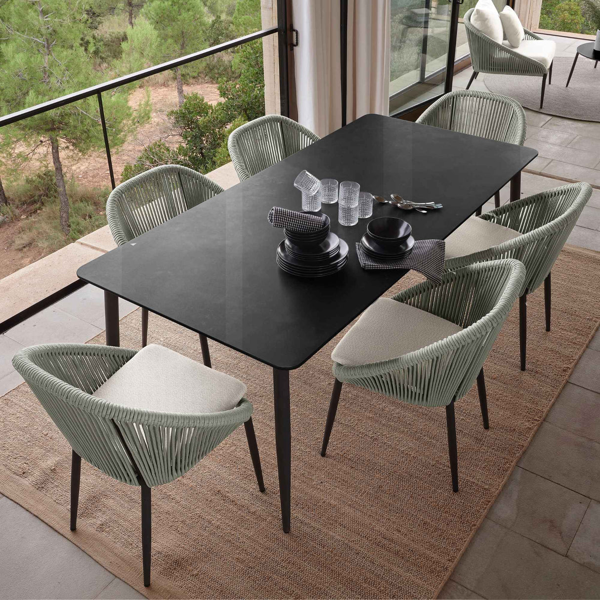 Rodona Outdoor 7-Piece Rectangular Dining Set with Sunbrella Cushions Model 24160-CMA-RO-7PC by Skyline Design