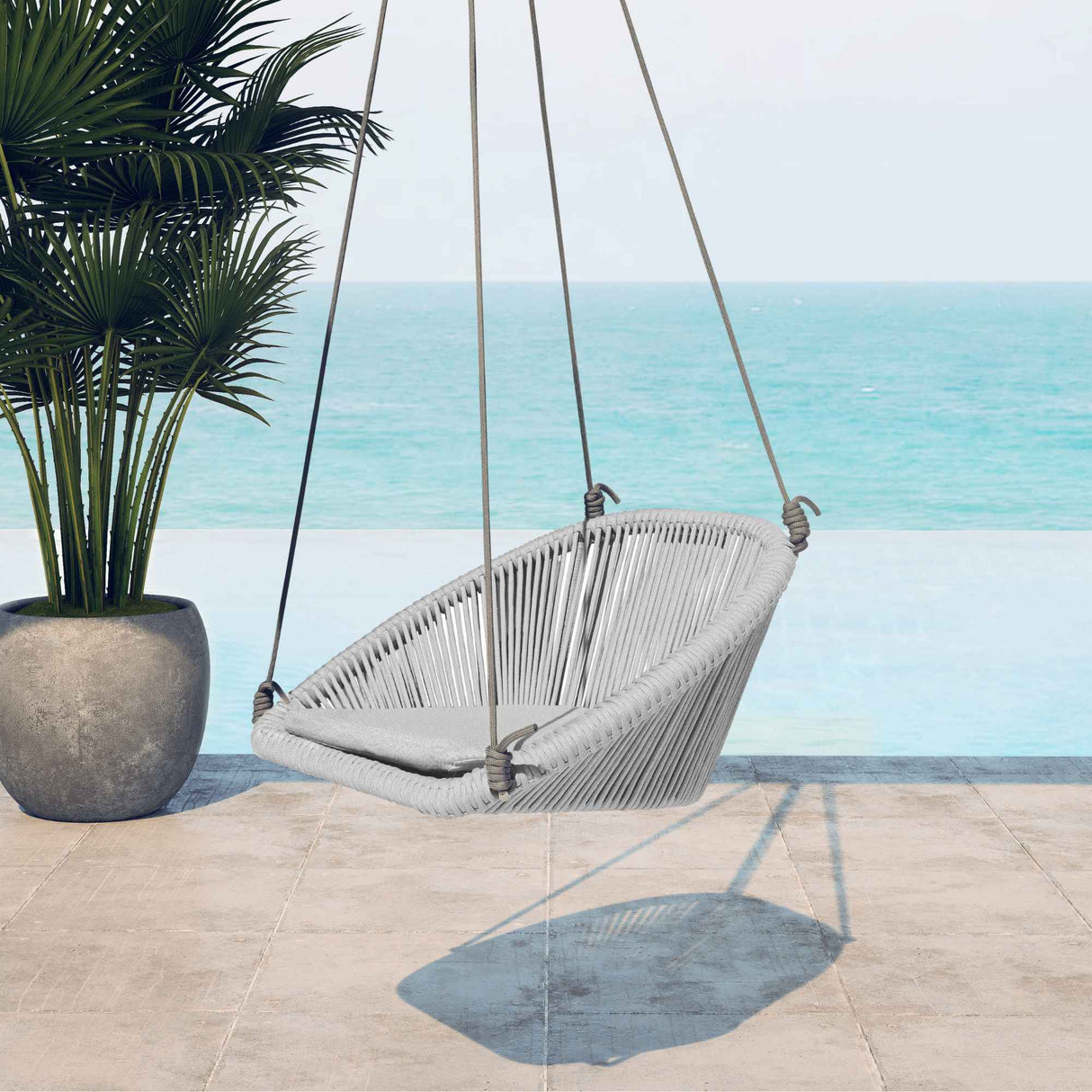 Horizon Outdoor 8FT Pergola with Lamp, Rodona Hanging Chairs & Aluminum Table Model 24177-ALU-CUSH by Skyline Design