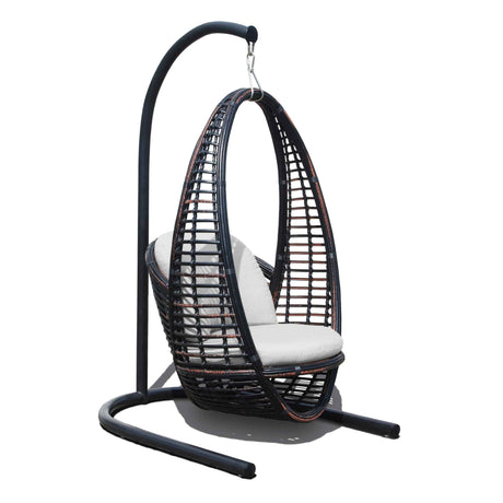 Heri Outdoor Hanging Chair with Frame and Sunbrella Cushions Model 2972-BMNP-2PC-CUSH by Skyline Design