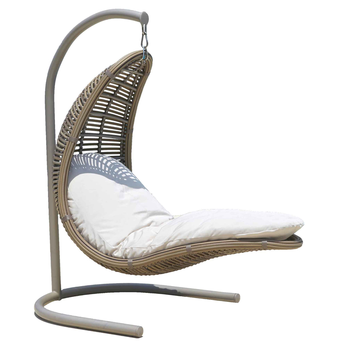 Drone Outdoor Hanging Chair with Frame and Sunbrella Cushions Model 2987-KMNP-2PC-CUSH by Skyline Design