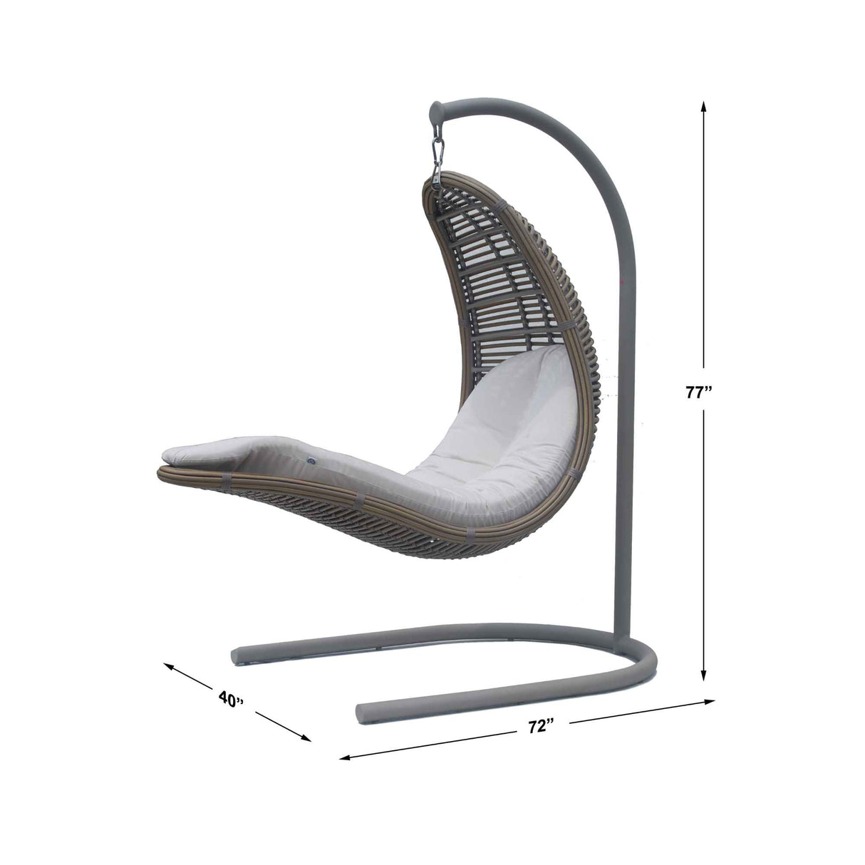 Drone Outdoor Hanging Chair with Frame and Sunbrella Cushions Model 2987-KMNP-2PC-CUSH by Skyline Design