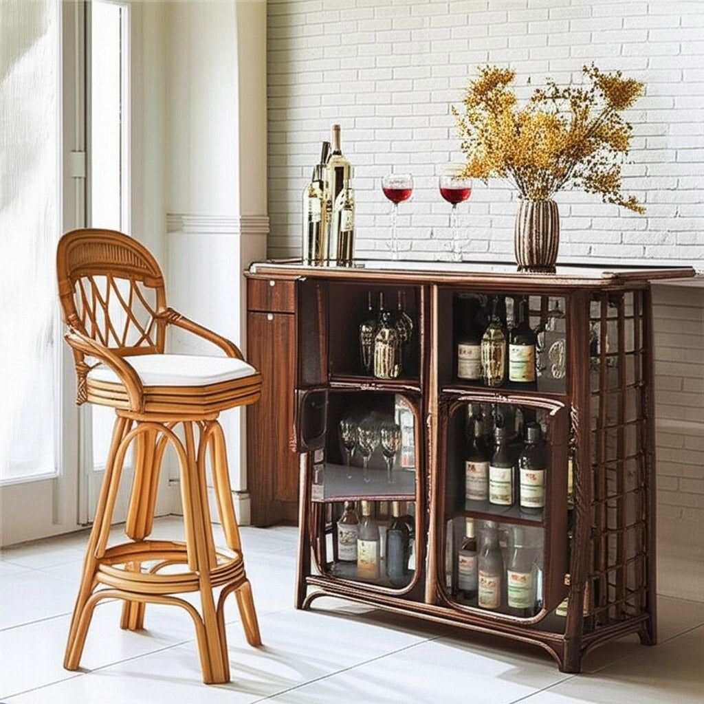 Antigua Swivel Barstool or Counterstool 3109 South Sea Rattan with Cushions Made in USA