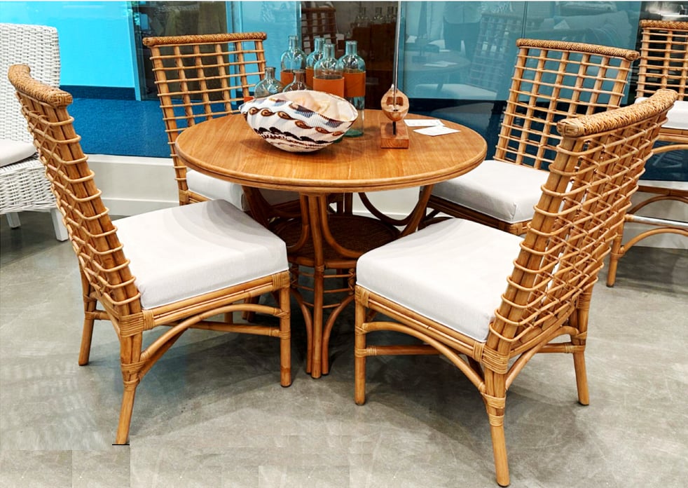 Mackinac Rattan and Wood 5 Pc Round Dining Set from Capris Furniture Model 320-TB-SET