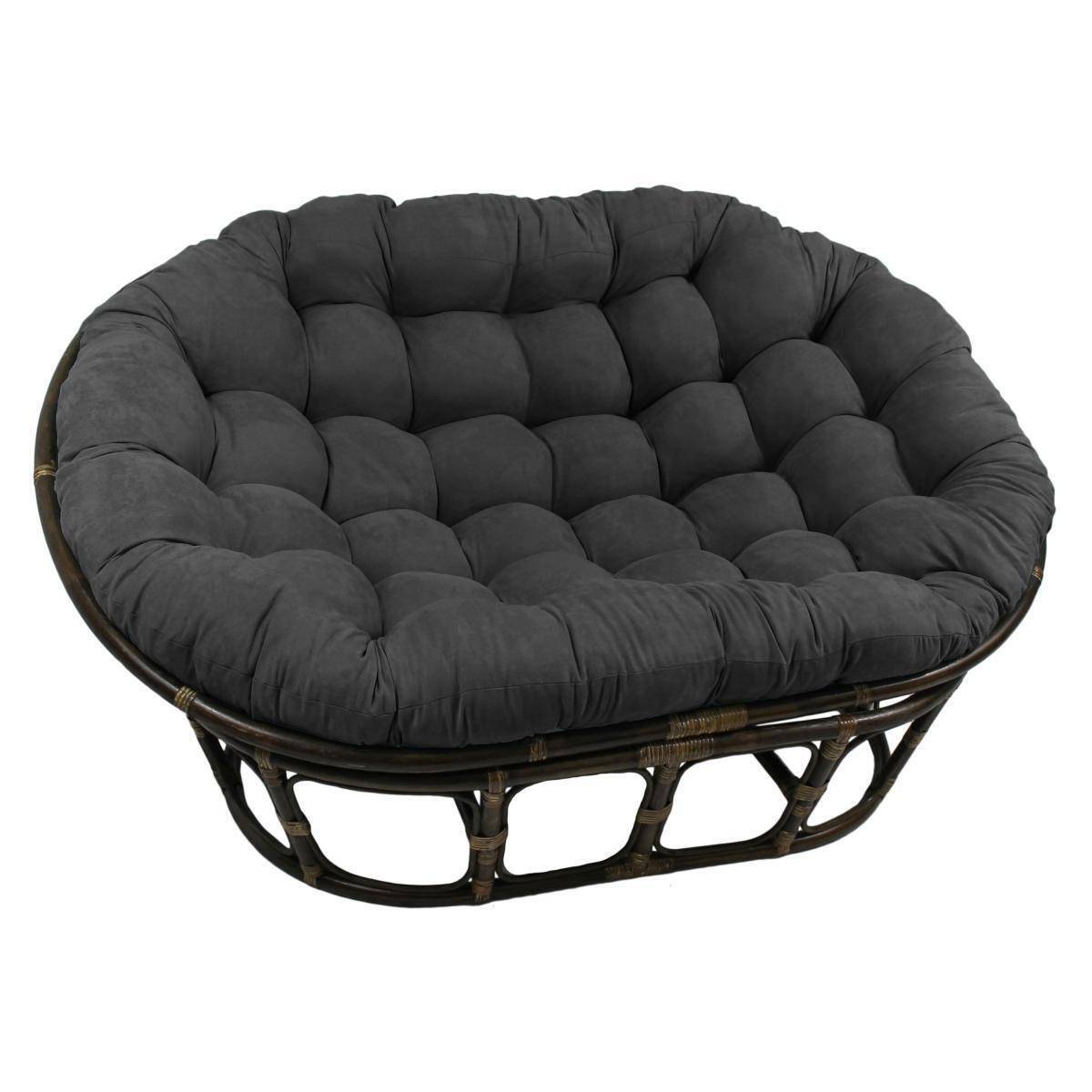 Bali Rattan Mamasan Double Papasan Chair with Microsuede Plush Cushions