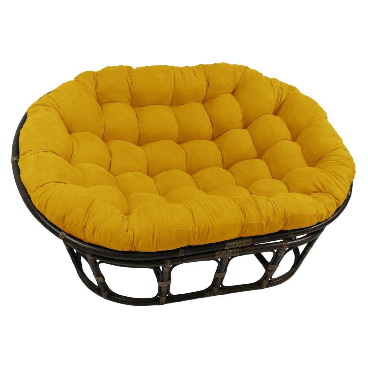 Bali Rattan Mamasan Double Papasan Chair with Microsuede Plush Cushions
