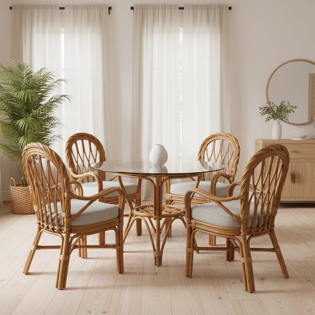 New Twist Round Dining Set with 4 Arm Chairs Model 3321-SET By South Sea Rattan