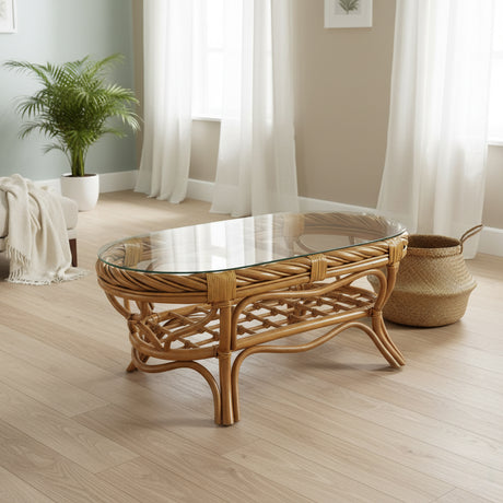 Samoa Rattan Coffee Table w/Glass Top by Wicker Fair