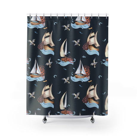 Black Sailboat Shower Curtain