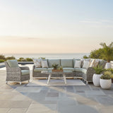 Grand Isle Outdoor 5 Pc Patio Wicker Sectional Set in Soft Granite Stain 77400-5 by South Sea Rattan with Cushions Made in the USA