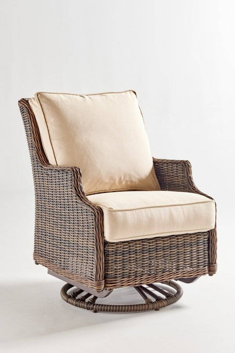 Barrington Outdoor Wicker Swivel Glider and End Table with Glass Top 2 Pc Set 77705-77743