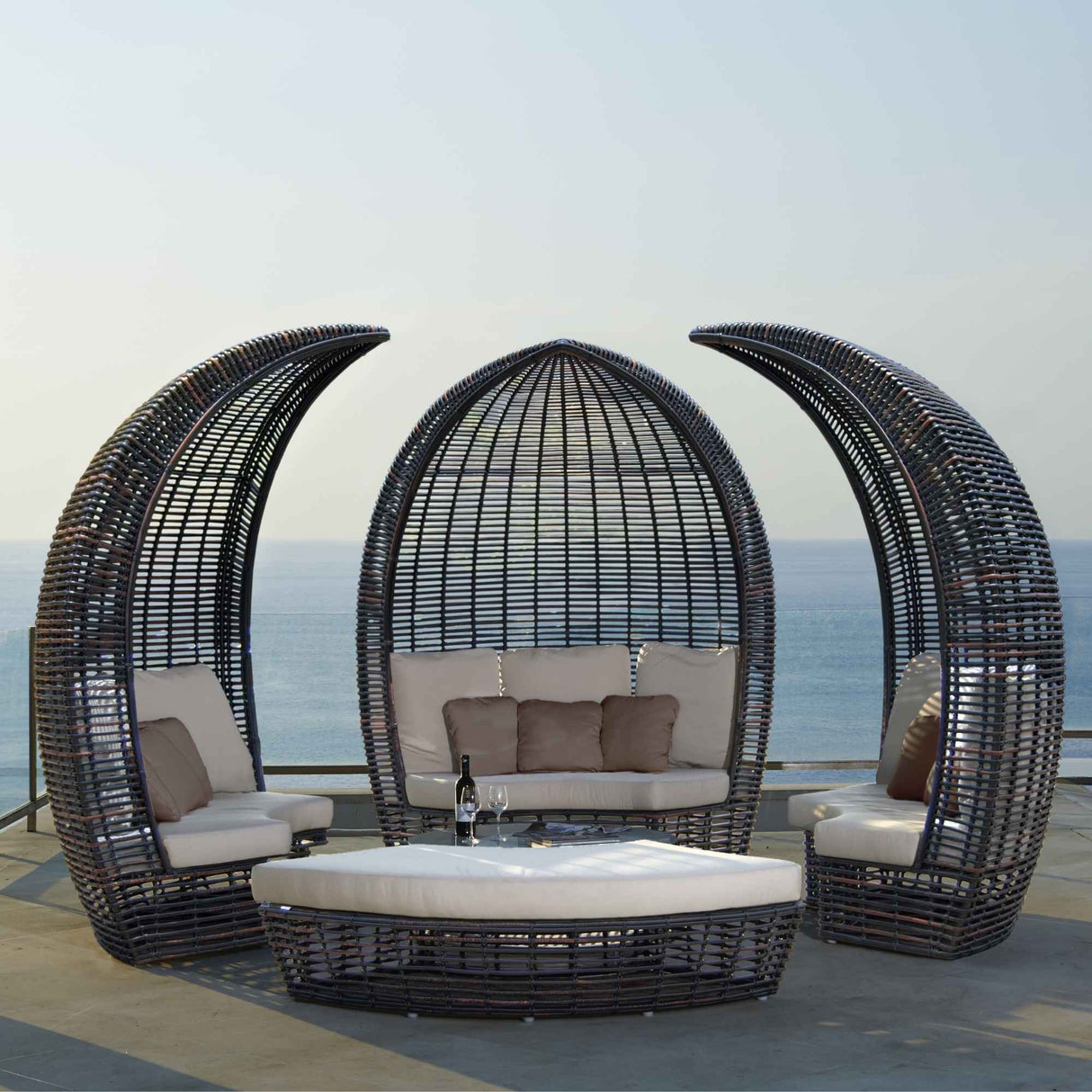 Halo Outdoor Daybed with Sunbrella Cushions Model 84886-BMNP-5PC-CUSH by Skyline Design