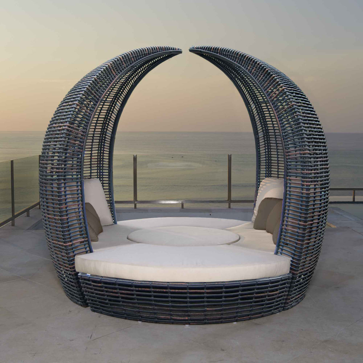 Halo Outdoor Daybed with Sunbrella Cushions Model 84886-BMNP-5PC-CUSH by Skyline Design