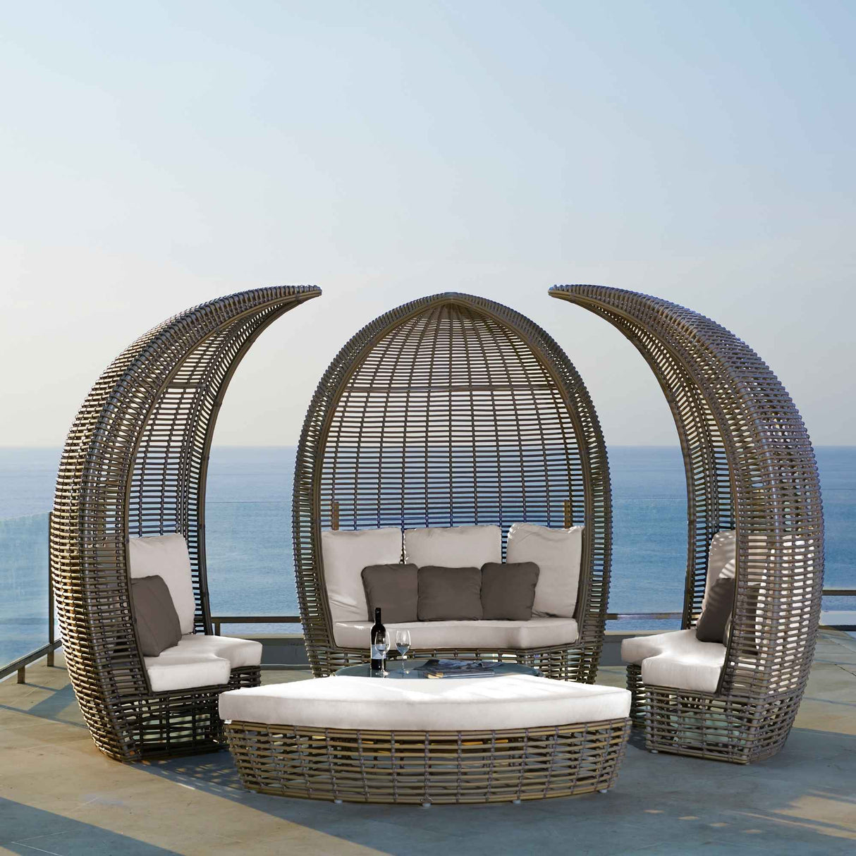 Halo Outdoor Daybed with Sunbrella Cushions Model 84886-KMNP-5PC-CUSH by Skyline Design