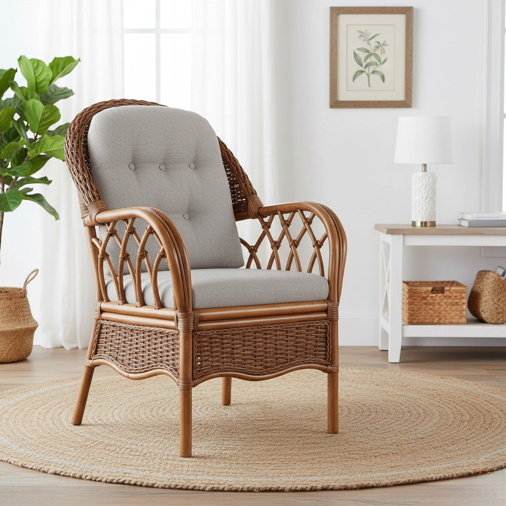 Everglade Rattan Dining Arm Chair Model 905-029 Made in the USA by Braxton Culler
