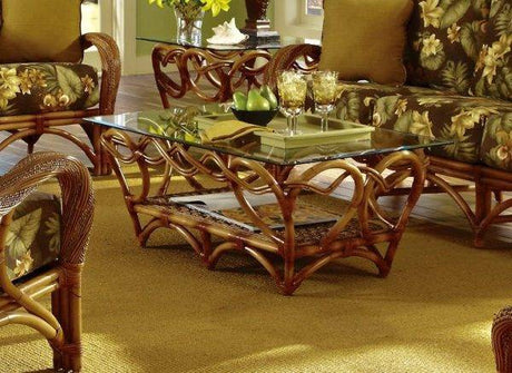 Caneel Bay Rattan 3 Pc Set includes Sofa – End Table – Coffee Table CB-3PCSET – Choice of Cushions Made in the USA