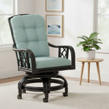 Edgewater Black Rattan Swivel Rock Dining Chair with Casters 914-106-BLACK Made in the USA by Braxton Culler