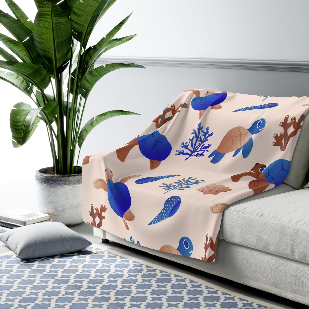 Aqua Turtle Sherpa Fleece Blanket