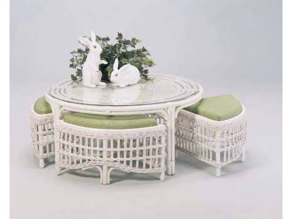 Raffles Indoor Round Cocktail Table with Four Benches by Braxton Culler Made in the USA Model 955-055