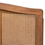 Marieke Mid-Century Modern Ash Wanut Finished Wood and Synthetic Rattan King Size Headboard