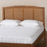 Marieke Mid-Century Modern Ash Wanut Finished Wood and Synthetic Rattan Full Size Headboard