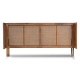 Rina Mid-Century Modern Ash Wanut Finished Wood and Synthetic Rattan King Size Wrap-Around Headboard