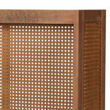 Rina Mid-Century Modern Ash Wanut Finished Wood and Synthetic Rattan Queen Size Wrap-Around Headboard