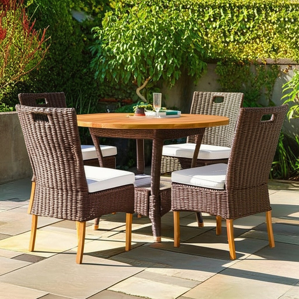 Bahama Outdoor or Indoor Wicker and Teakwood 5 Pc Dining Set 9835-DINSET by Beachcraft Furniture