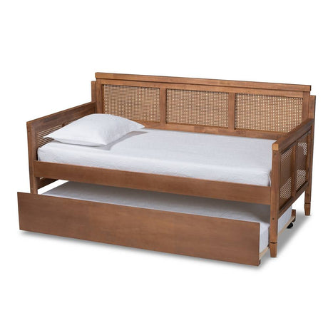 Toveli Vintage French Inspired Ash Wanut Finished Wood and Synthetic Rattan Daybed with Trundle