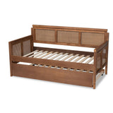 Toveli Vintage French Inspired Ash Wanut Finished Wood and Synthetic Rattan Daybed with Trundle