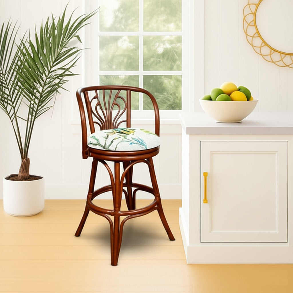 Aloha Rattan Swivel Barstool and Counterstool by Alexander and Sheriden with Cushions Made in USA
