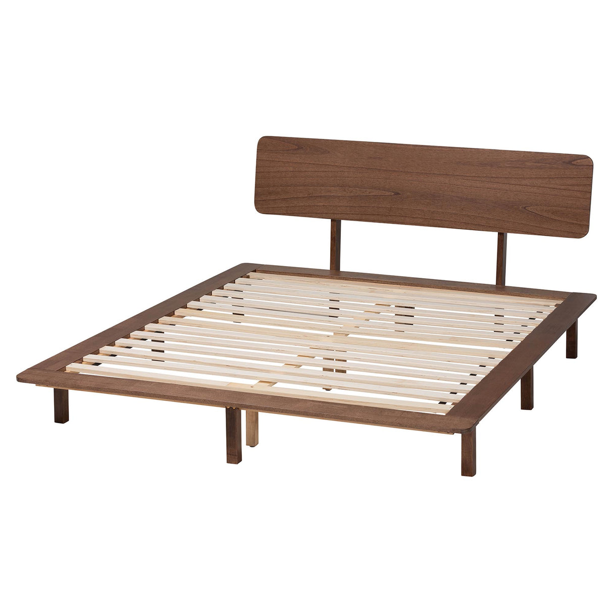 Alyssa Japandi Walnut Brown Wood Queen or King Size Platform Bed
