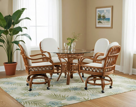 Antigua Dining Set with 4 Swivel-Tilt Caster Chairs 3123-SET by South Sea Rattan