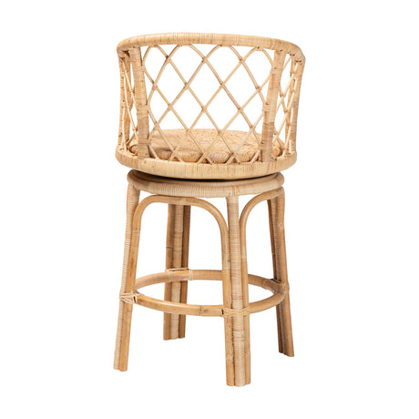 Vyu Bohemian Light Honey Rattan Swivel Counter Stool by Wicker Fair