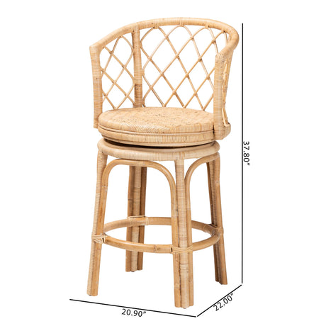 Vyu Bohemian Light Honey Rattan Swivel Counter Stool by Wicker Fair