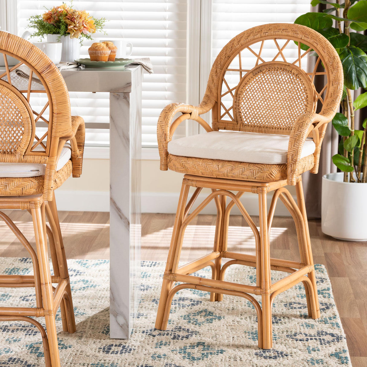 Sabang Natural Rattan Counter Stool with Cushion by Wicker Fair