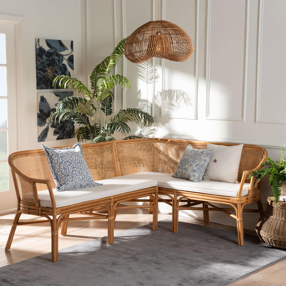 Chang Rai 2 Piece Natural Rattan Corner Bench Set by Wicker Fair