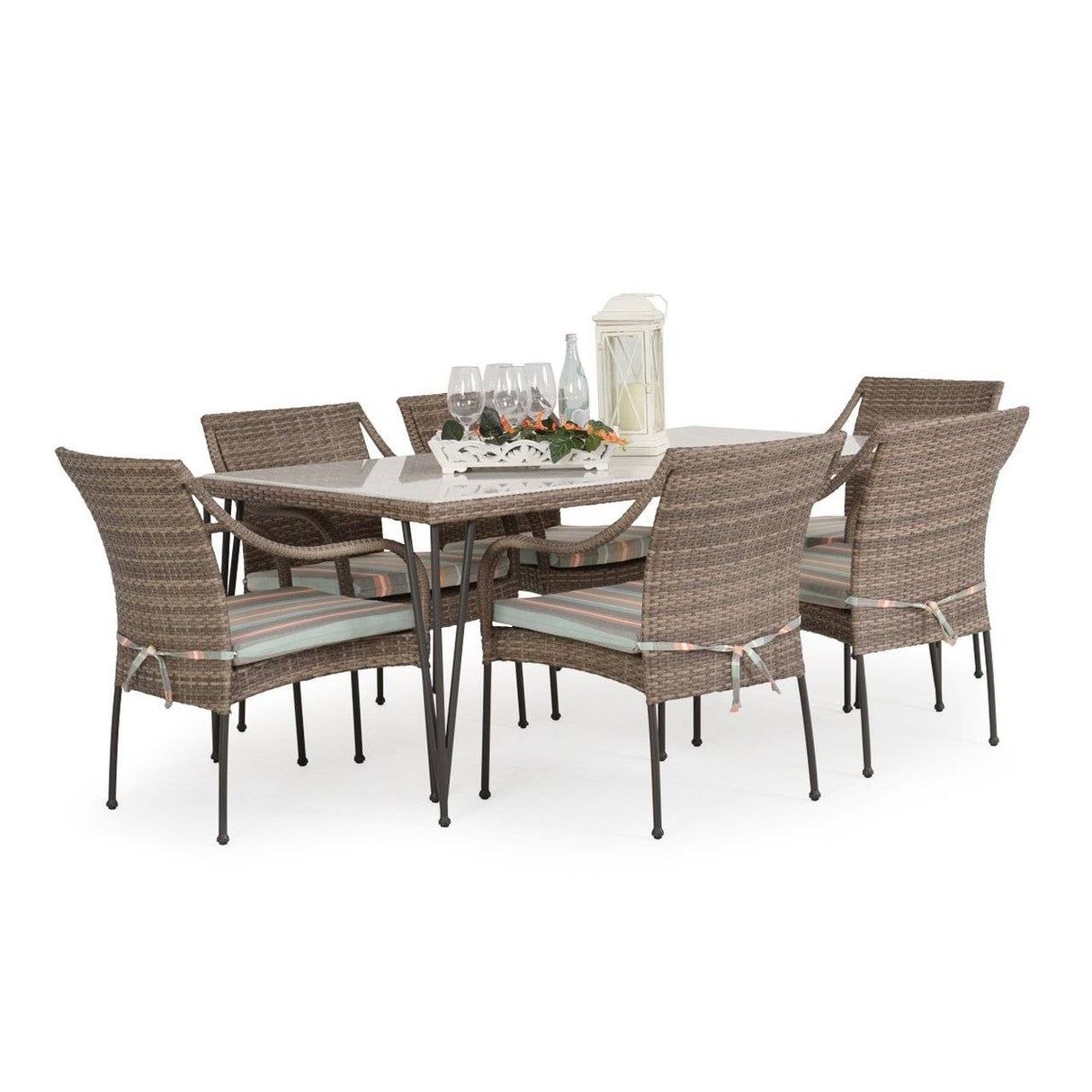 Alamo Outdoor 7 Piece Dining Set with Stone Top Model Alamo-7PC-Dining-Stone