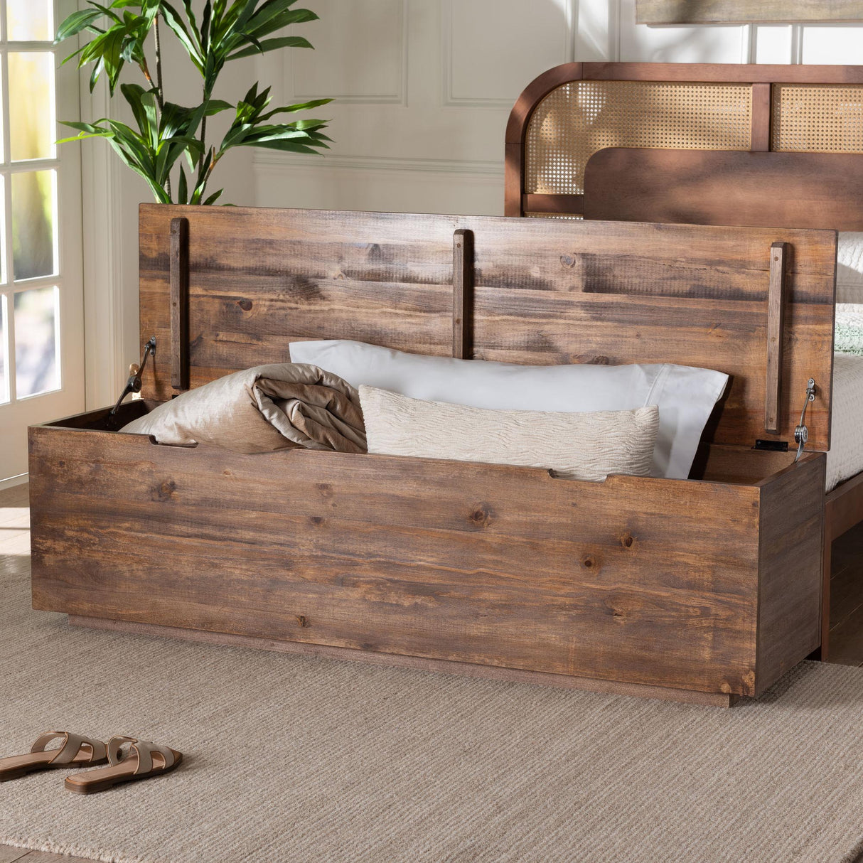 Rafael Wood Storage Trunk with Hinged Lid by Wicker Fair