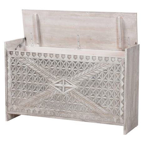 Isabela Wood Storage Trunk with Carved Front Panel by Wicker Fair