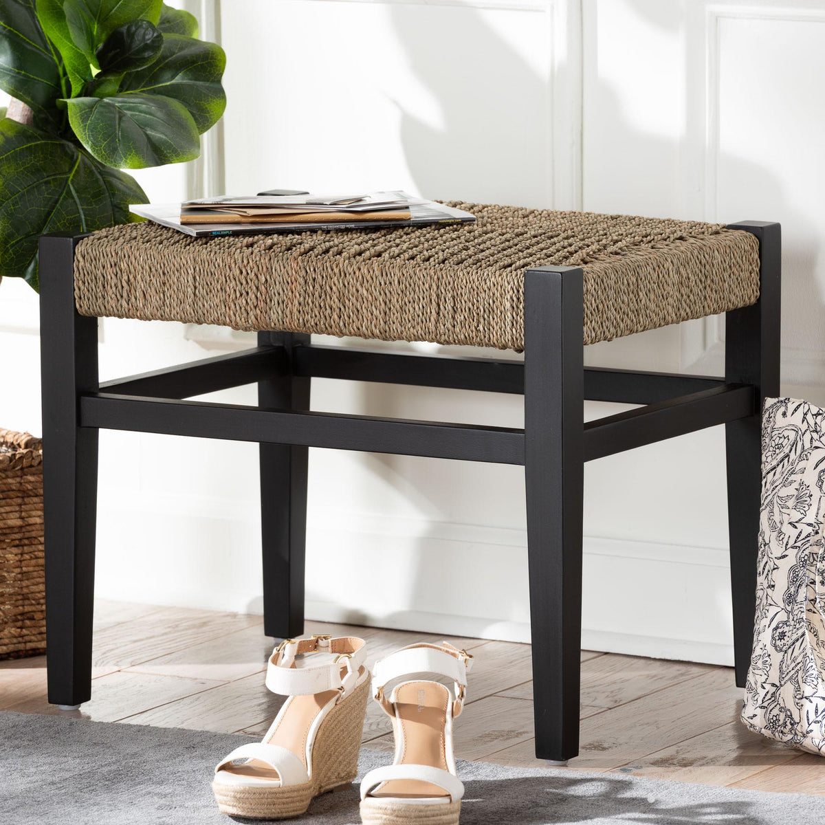Bali & Pari Amber Seagrass Accent Bench – Stylish – AmericanRattan