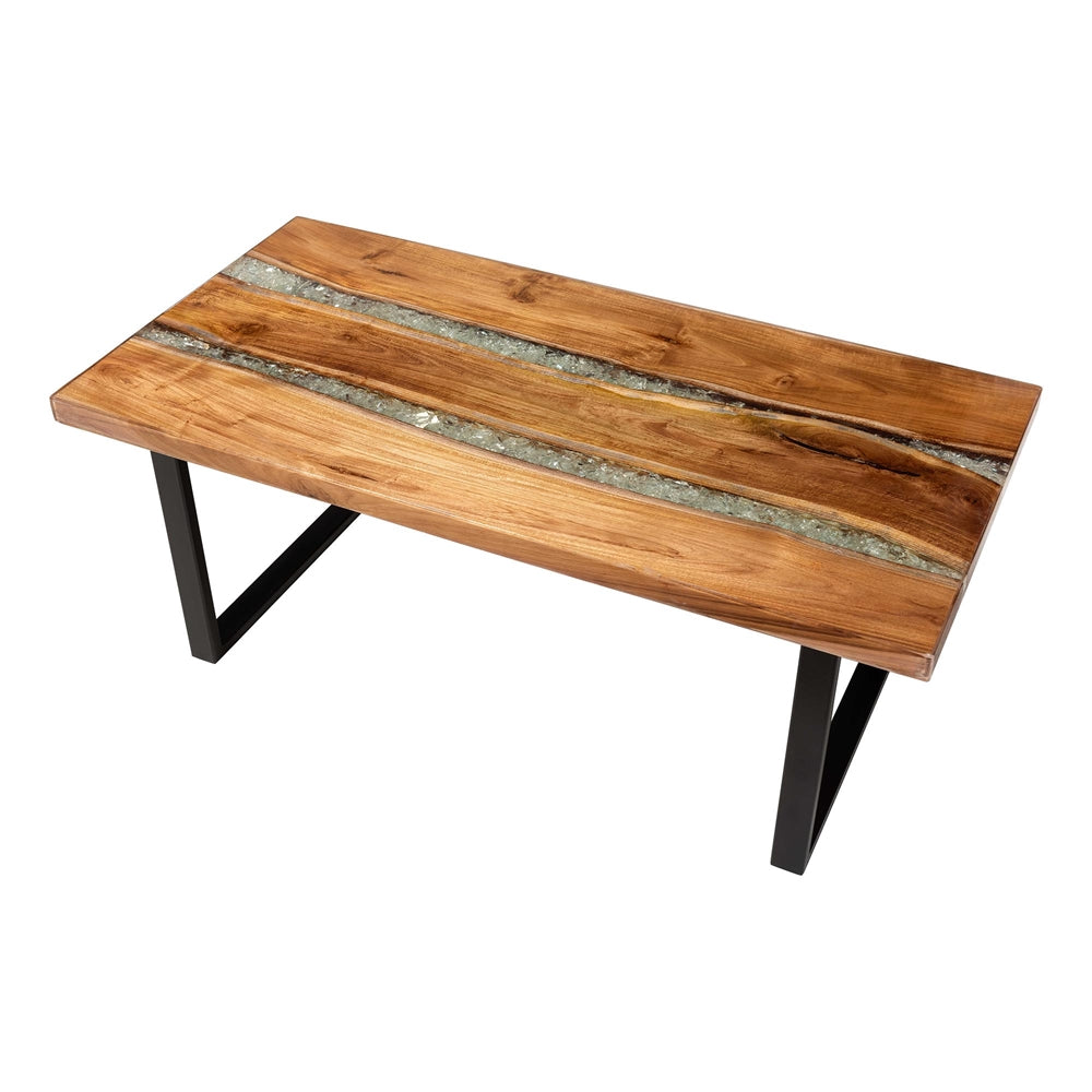 Apollo Wood Epoxy Resin Coffee Table with Glass Inlay by Wicker Fair