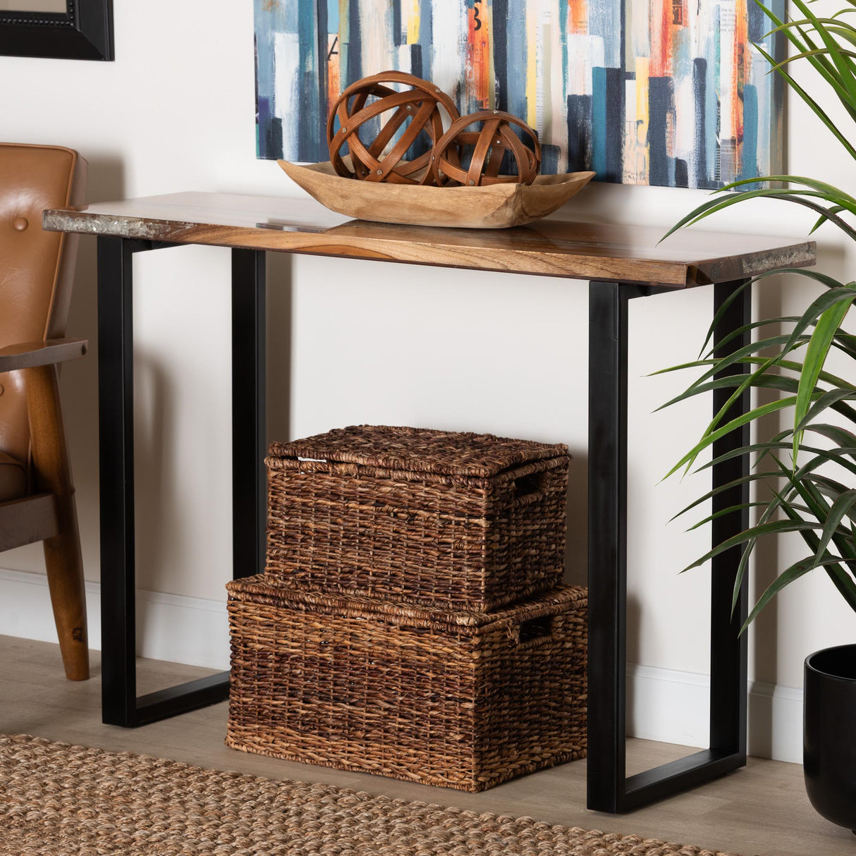 Apollo Wood Epoxy Resin Console Table with Glass Inlay by Wicker Fair