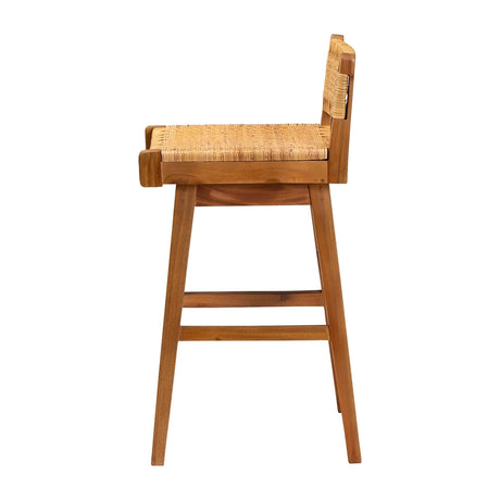 Rasgart Bohemian Natural Rattan and Mahogany Wood Bar Stool by Wicker Fair