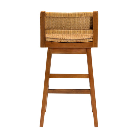 Rasgart Bohemian Natural Rattan and Mahogany Wood Bar Stool by Wicker Fair